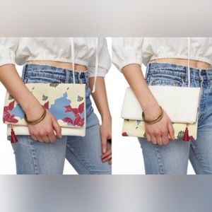 Anthropologie Rachel Pally Bag Reversible Fold Over Clutch Floral White